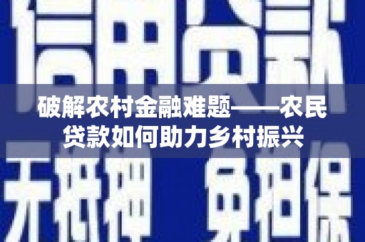 聂荣破解农村金融难题——农民贷款如何助力乡村振兴